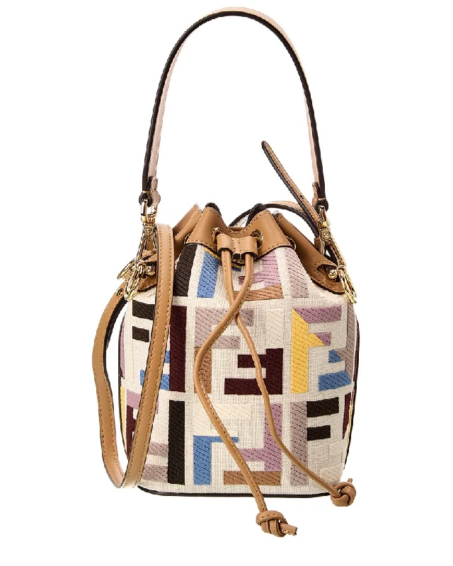 FENDI Mon Tresor Mini Canvas & Leather Bucket Bag