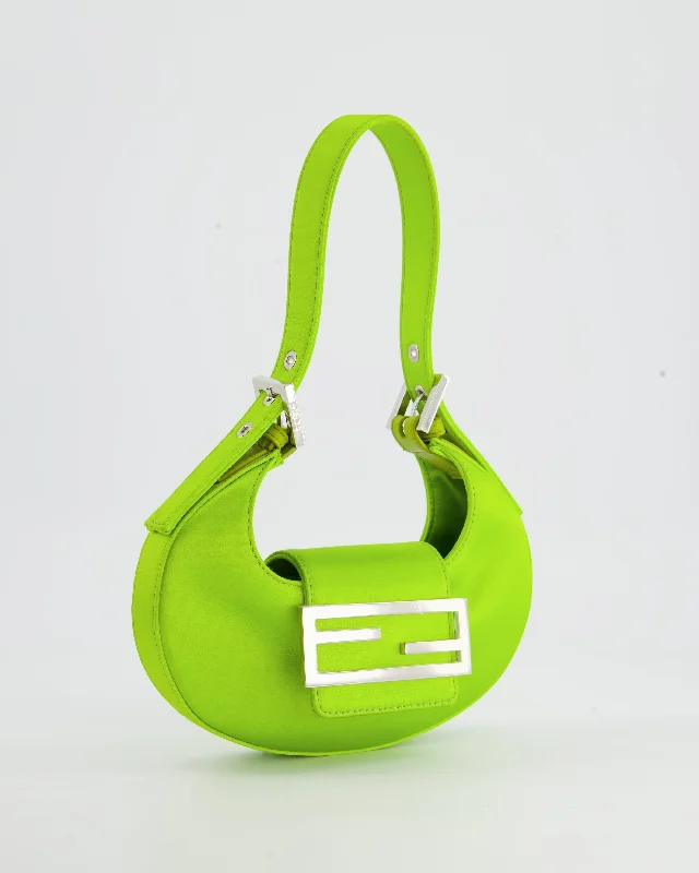 Fendi Lime Green Satin Mini Cookie Hobo Bag with Silver Hardware