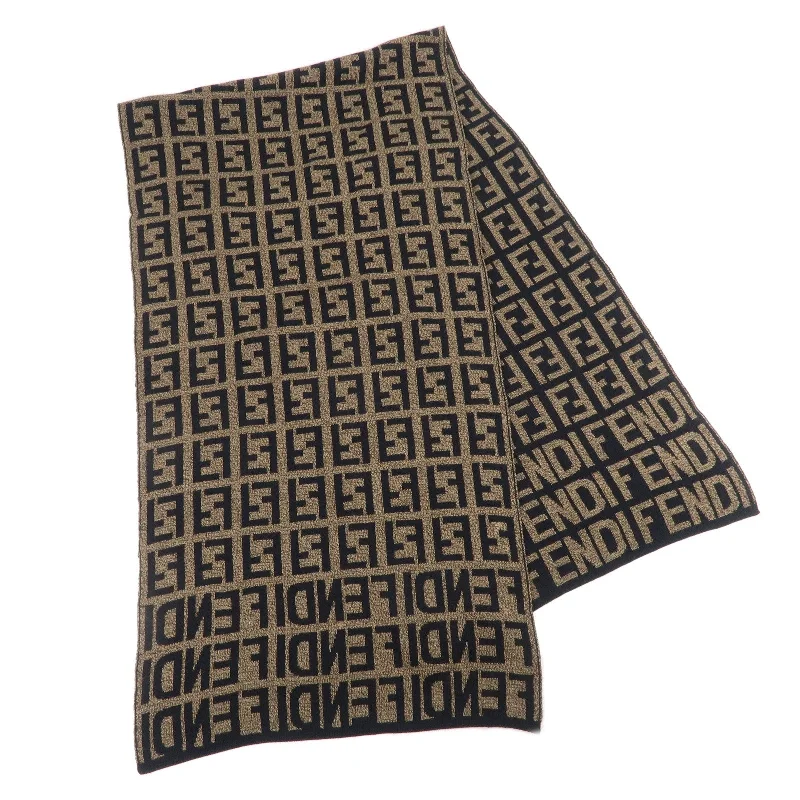 FENDI Zucca Logo Knit Wool Scarf Brown Black