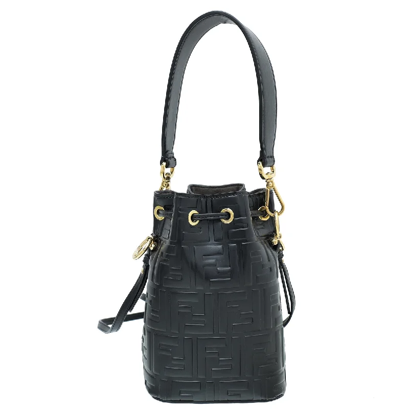 Fendi Black FF Embossed Mon Tresor Mini Bucket Bag