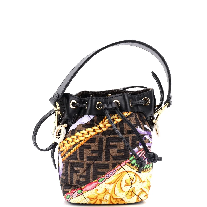 x Versace Fendace Mon Tresor Bucket Bag Quilted Printed Zucca Silk Mini