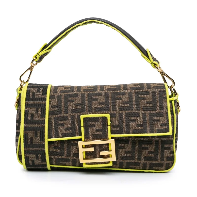 Fendi Medium Zucca Canvas Fluo Trim Baguette Satchel (SHG-1MX5p1)