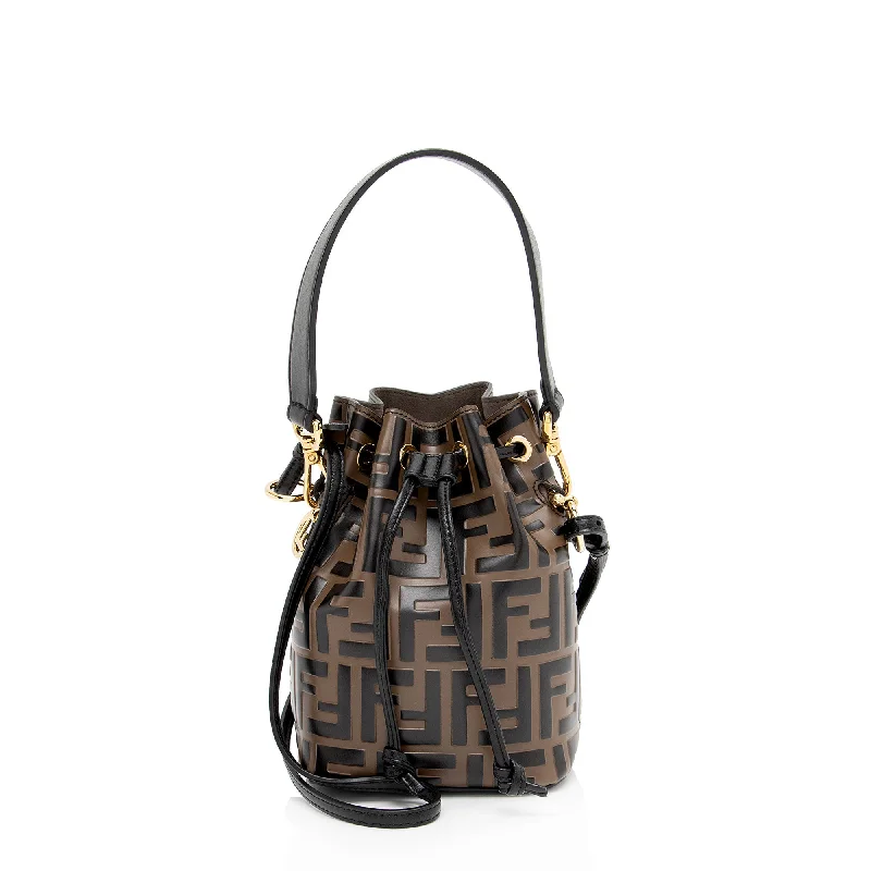 Fendi FF Embossed Calfskin Mon Tresor Mini Bucket Bag (SHF-NZkK6E)