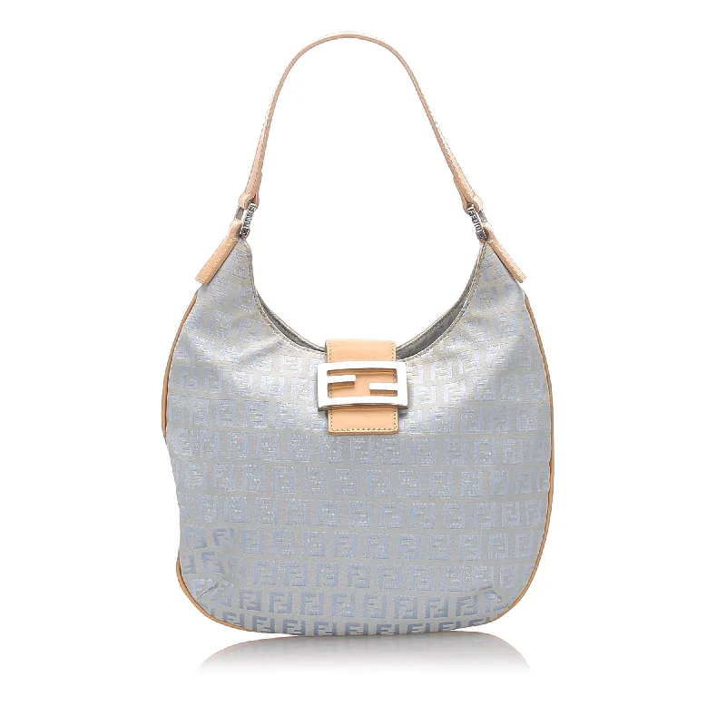 Fendi Blue Light Canvas Fabric Zucchino Hobo Bag Italy