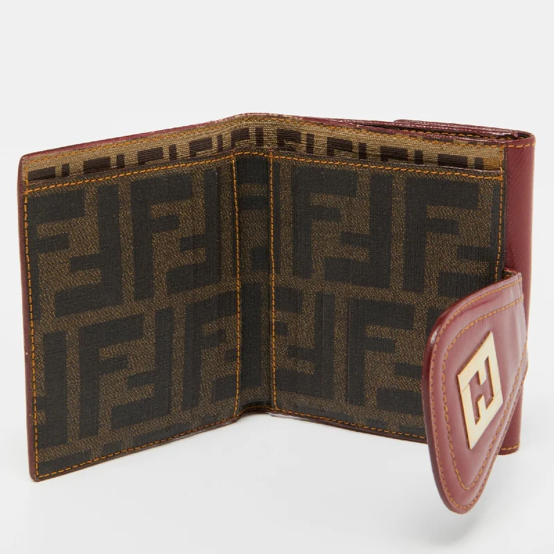 FENDI Red Coated Canvas Compact Flap Wallet