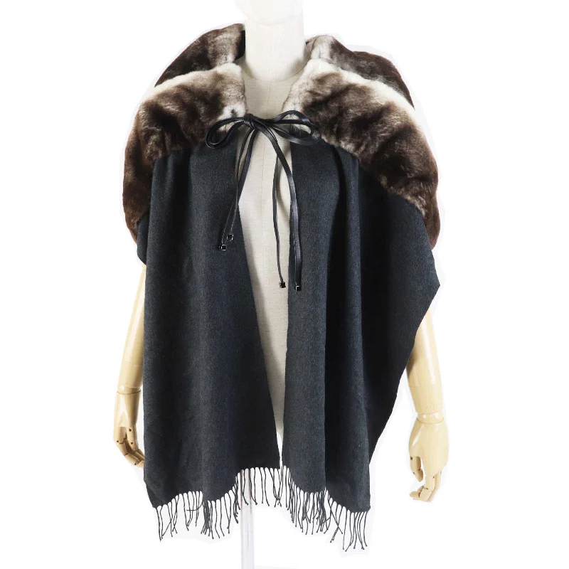 Fendi Lamb Leather Scarf Brown Gray Women