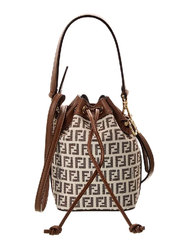 FENDI Mon Tresor Mini FF Jacquard & Leather Bucket Bag