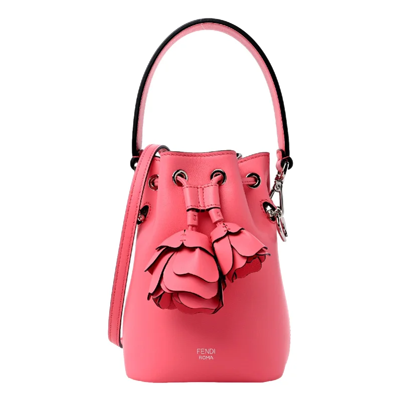 Fendi Calfskin F is Fendi 3D Flower Mini Mon Tresor Bucket Bag Pink