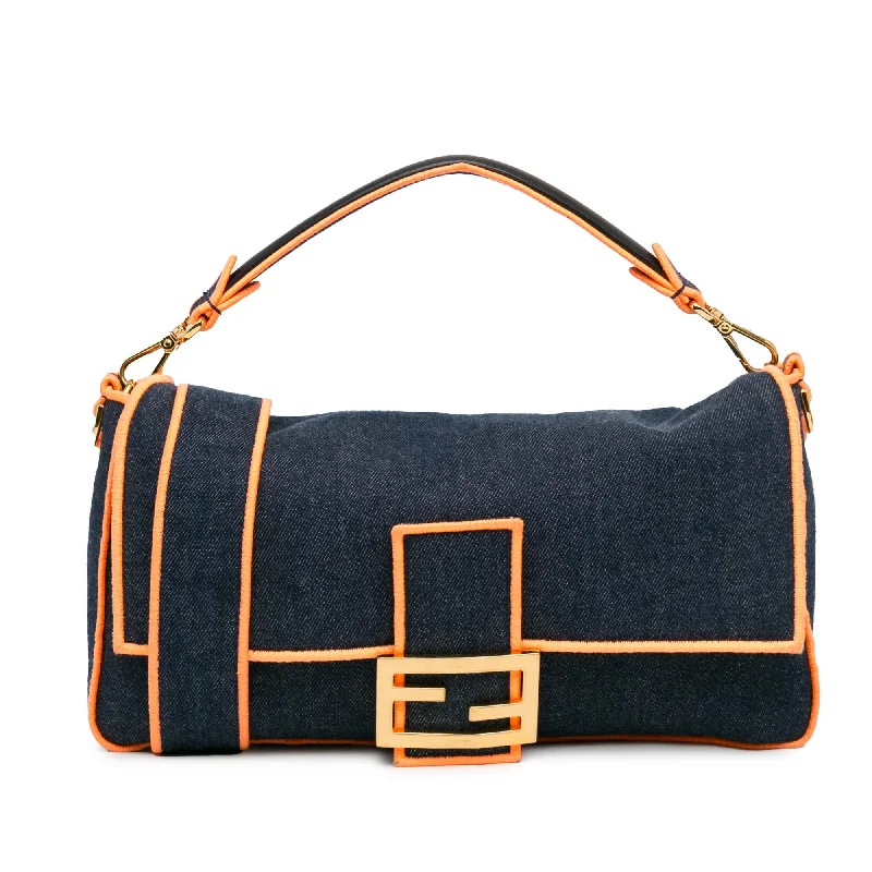 Fendi Large Denim Baguette Satchel (SHG-Oaub87)