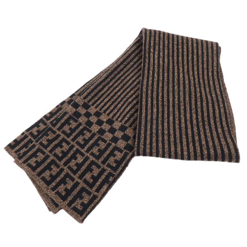 FENDI Zucca Pequin Print 100% Wool Knit Scarf Brown Black