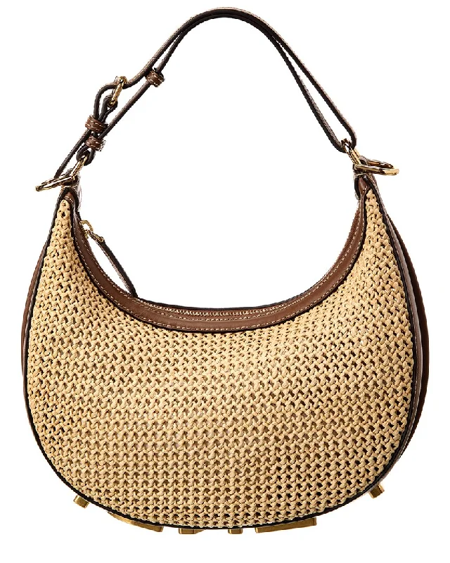 FENDI Fendigraphy Small Macramé & Leather Hobo Bag