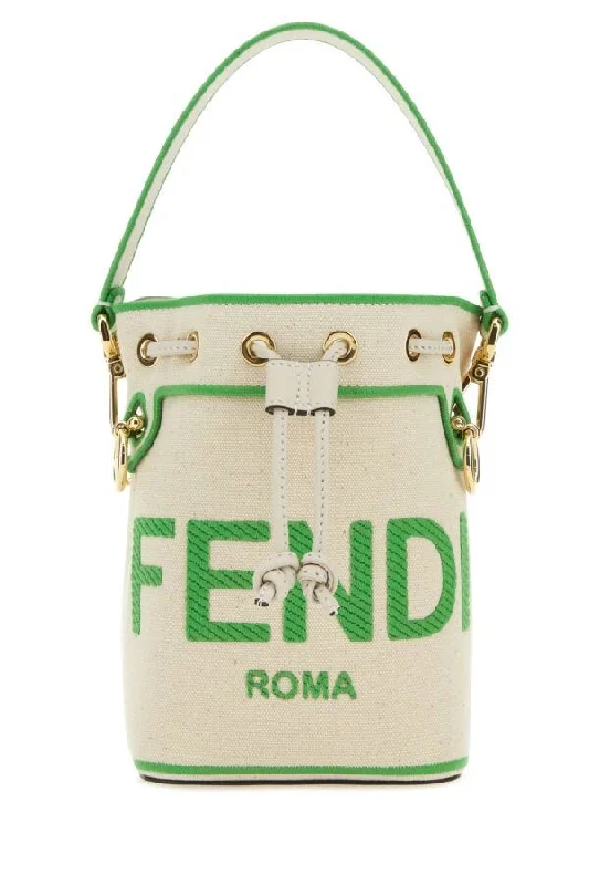 Fendi Women Sand Canvas Mini Mon Tresor Bucket Bag