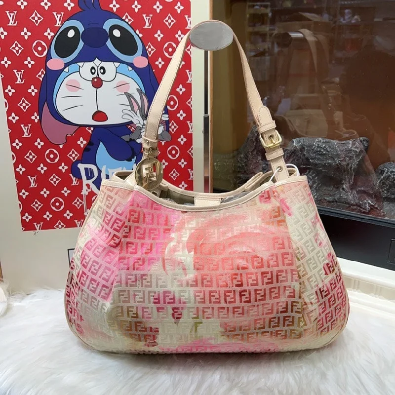 Fendi Pink Multicolor Zucca Print Canvas Hobo Bag Large