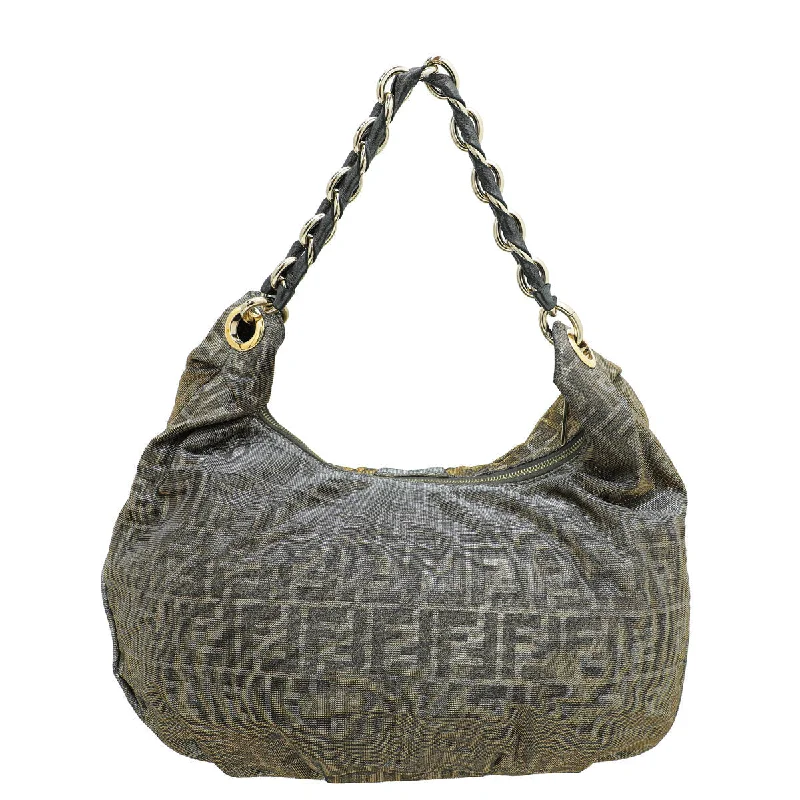 Fendi Metallic Gold Silver Lurex Mia Hobo Medium Bag