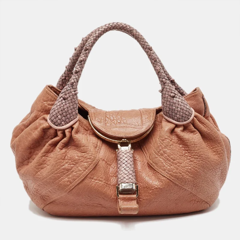 Fendi Peach Textured Leather Spy Hobo