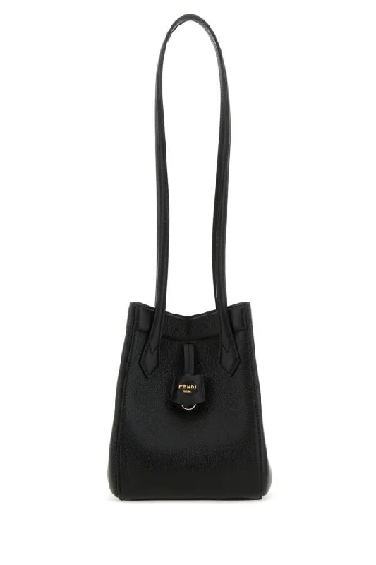 Fendi Women Black Leather Mini Origami Bucket Bag