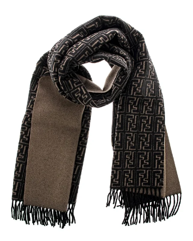 FENDI FF Motif Fringed Wool & Silk-Blend Scarf