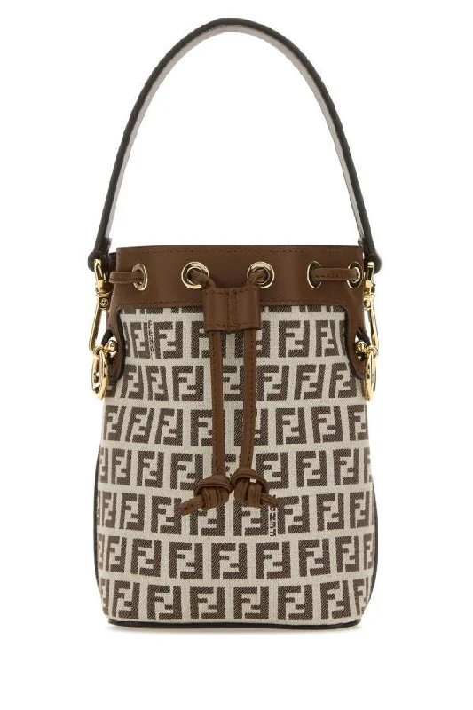 Fendi Women Embroidered Fabric And Leather Mini Mon Tresor Bucket Bag