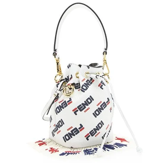 Fendi X Fila Logo Calfskin Beaded Fringe Mon Tresor Mini Bucket Bag