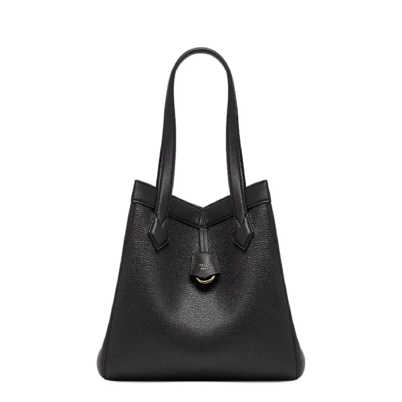 FENDI Convertible Black Pebbled Leather Tote Handbag for Women