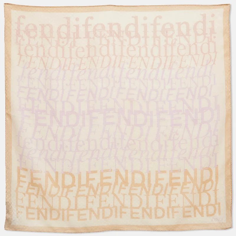 Fendi Beige Monogram Cotton Square Scarf