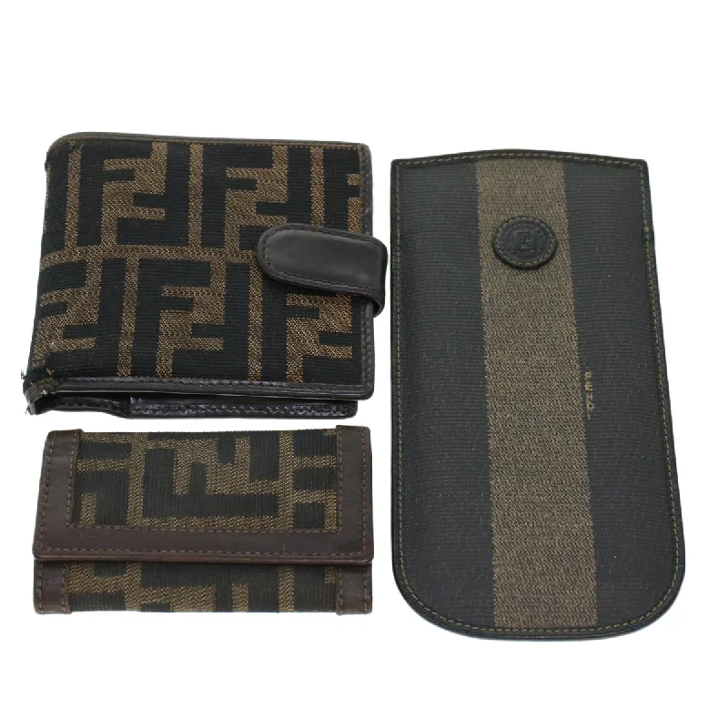 FENDI Key Case Zucca Canvas Wallet 3Set Black Brown  41787