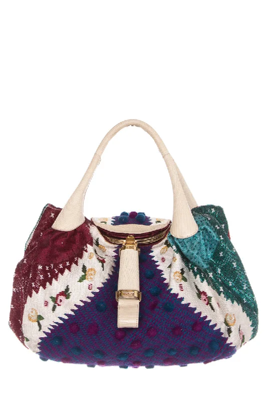 Fendi Ivory & Multicolor Limited Edition Embroidered Spy Hobo