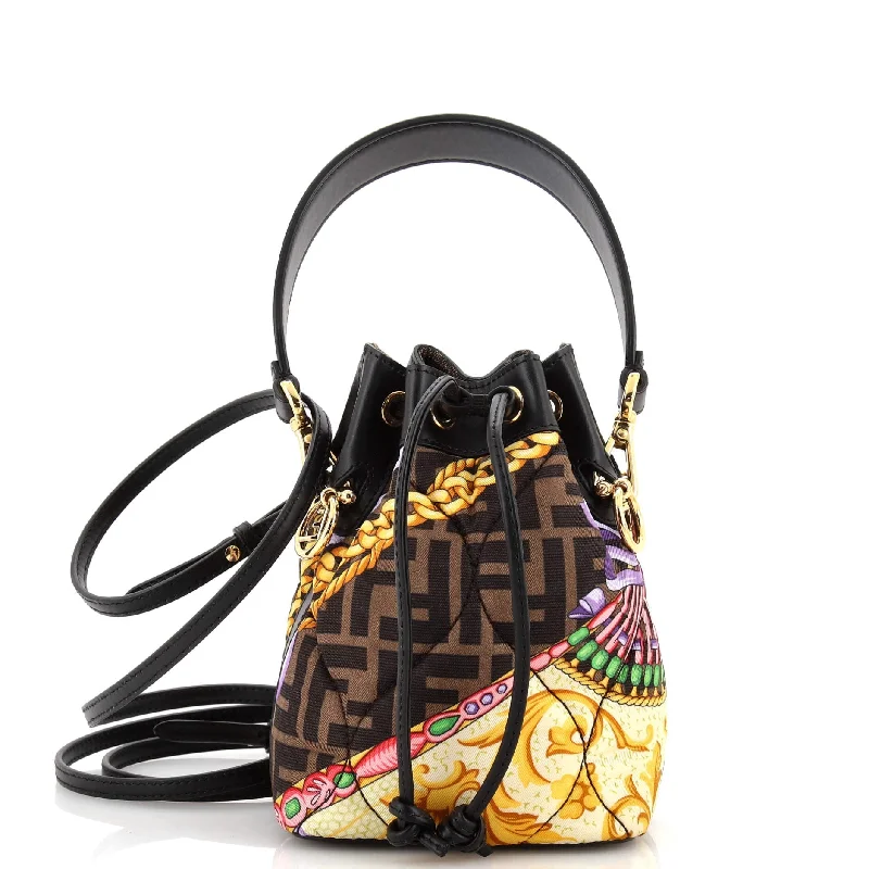 x Versace Fendace Mon Tresor Bucket Bag Quilted Printed Zucca Silk Mini