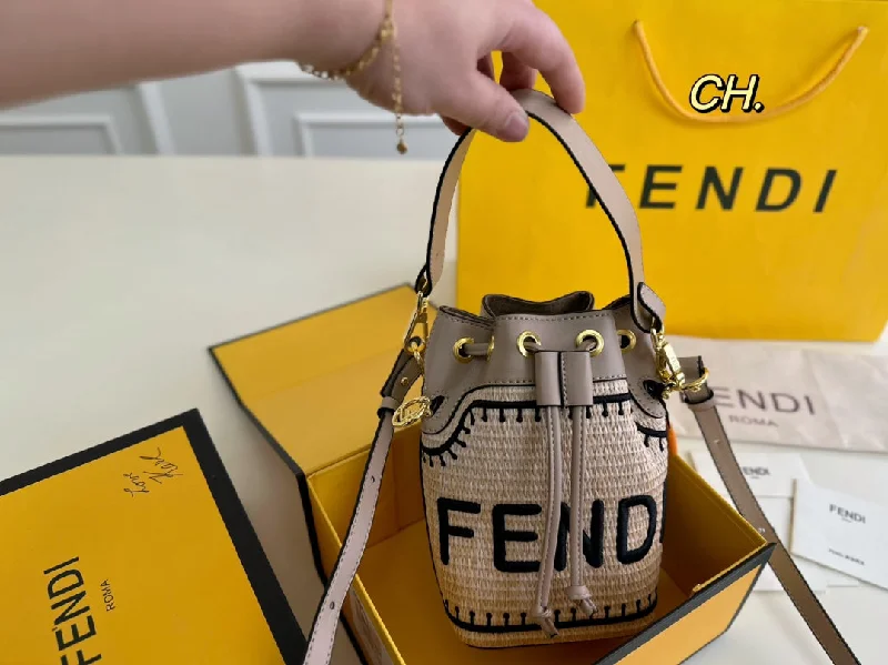 FENDI Mon Tresor Grass Woven Bucket Bag