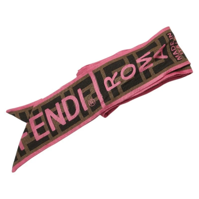 FENDI Lappy Zucca Scarf Muffler FXT011 ACVE Brown Pink Silk Women's