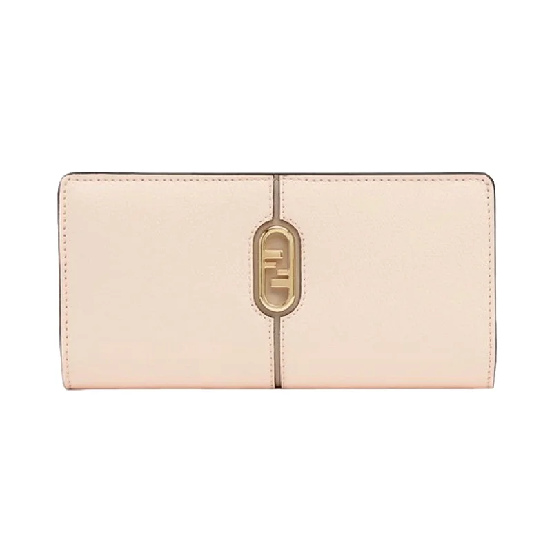 Fendi O'Lock Rose Pink and Tortora Gray Calf Leather Snap Continental Wallet