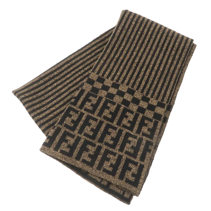 FENDI Zucca Logo Print Wool 100% Scarf Brown Black