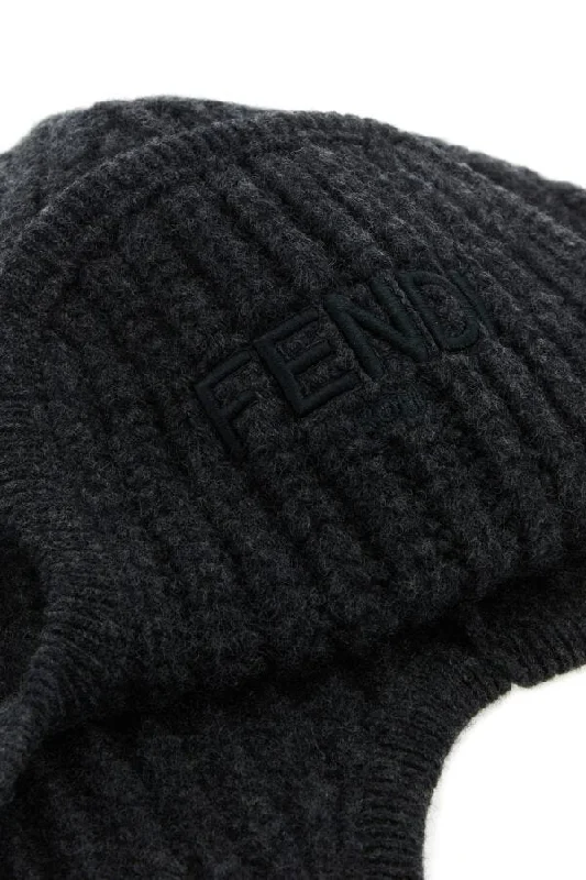 Fendi Man Melange Graphite Wool Beanie Hat