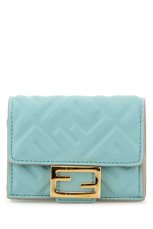 FENDI Mini Light Blue Leather Baguette Wallet