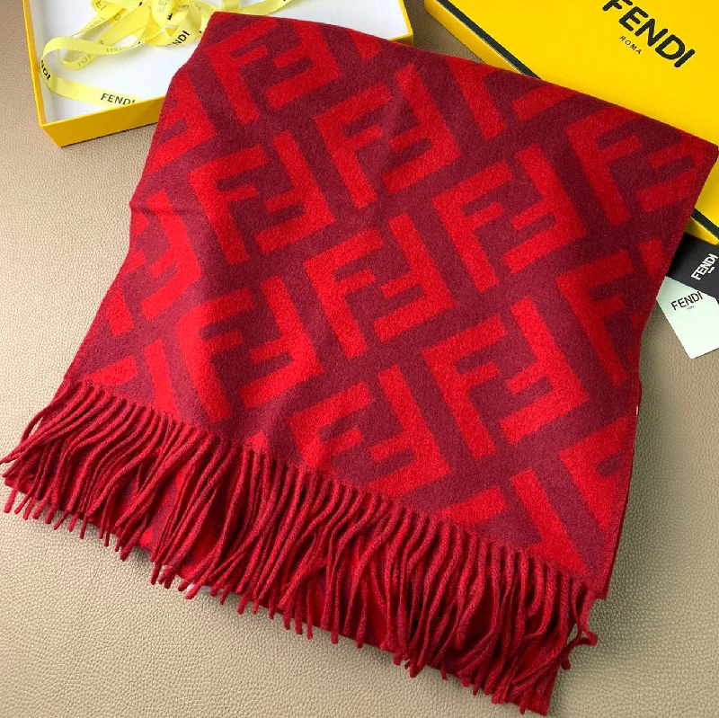 FENDI FF Canvas Embroidery Letter Logo Women's Tassel Shawl Scarf