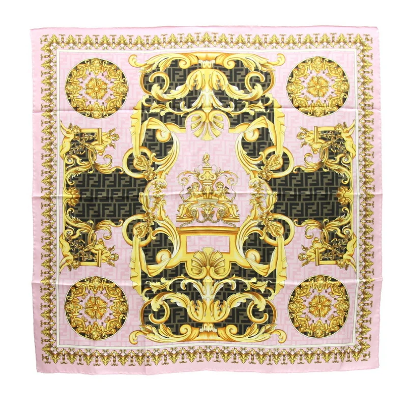 FENDI VERSACE Scarf Muffler Collaboration Pink Brown Silk Medusa Zucca Pattern Accessory Women Men FENDACE