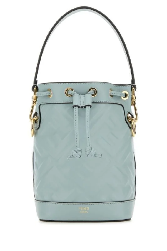 Fendi Woman Light Blue Leather Mon Tresor Bucket Bag