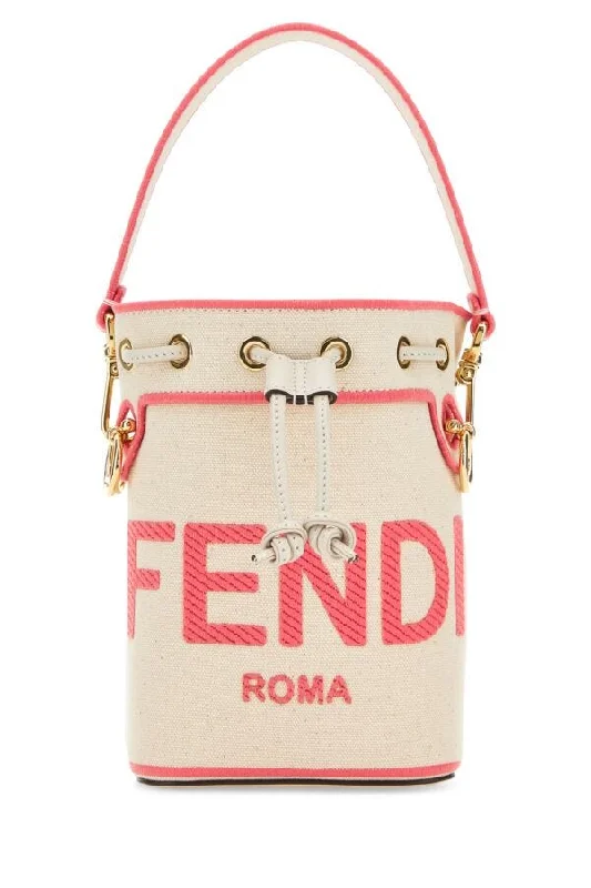 Fendi Women Sand Canvas Mini Mon Tresor Bucket Bag