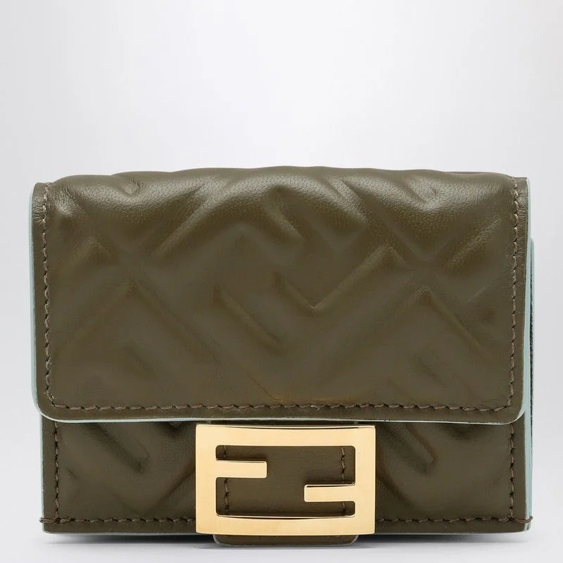 FENDI Mini Tri-Fold Wallet in Green Nappa Leather