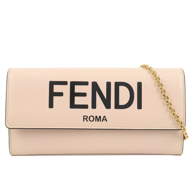 FENDI Leather Chain Wallet WOC Long Wallet Light Pink 8M0365