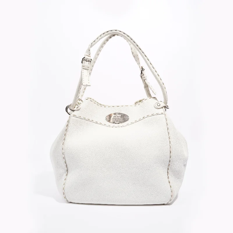 Fendi Womens Selleria Bucket Bag White